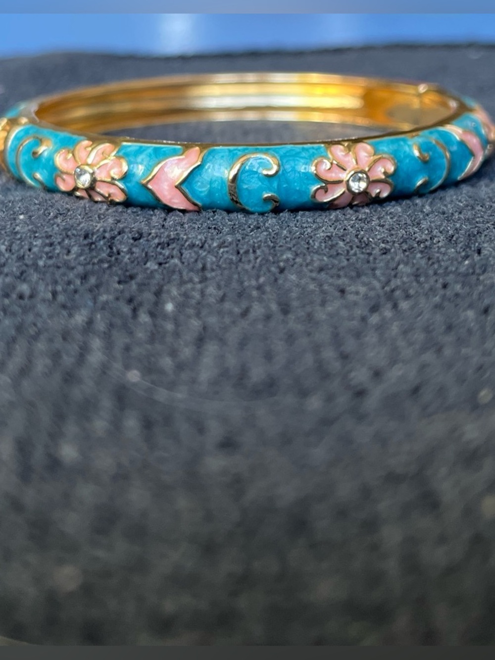 Gold Plated Turquoise Enamel Flower Bangle - Women Jewelry